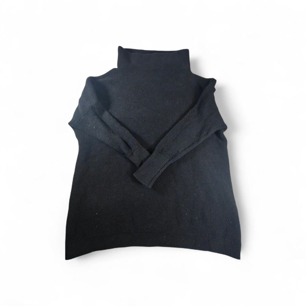 Free People Black Turtleneck Sweater Womens Small Chunky Knit 3/4 Sleeve Cozy